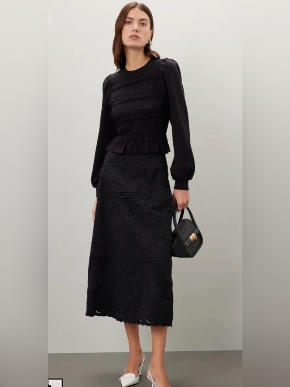 Sea New York Rita Black Smocked Long-Sleeve Top
